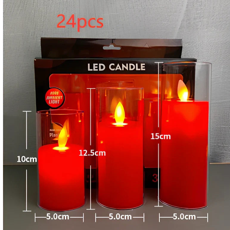 Electric candle lamp with LED flame simulation in cup design, available in 5.5cm and 7.5cm sizes