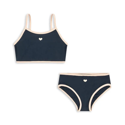 Dark blue split colour baby girls' polyester swim briefs with high elasticity for ages 1-6 years