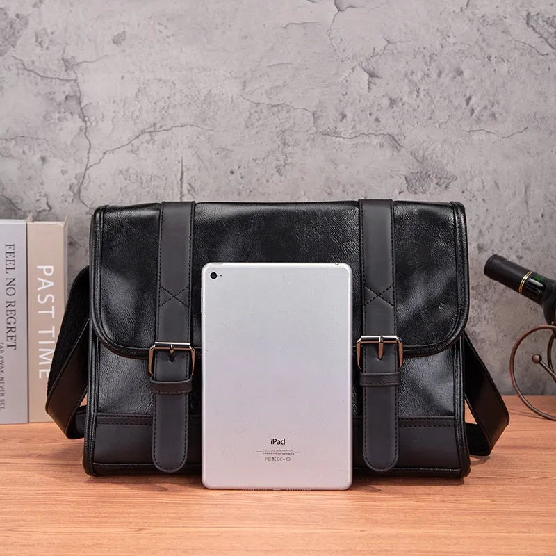 Black Korean style men's commuter backpack with anti-theft function and visible sewing thread details