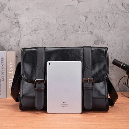 Black Korean style men's commuter backpack with anti-theft function and visible sewing thread details