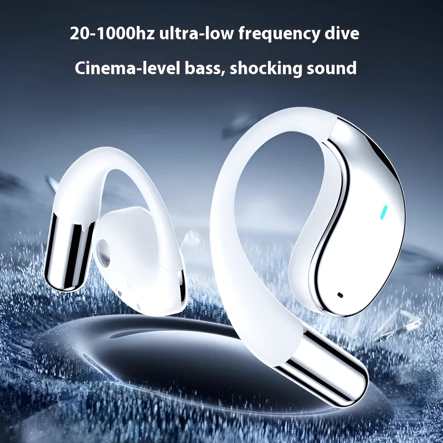 Black hanging ear Bluetooth earphones showing ear-mounted sports design with plastic aluminium alloy construction