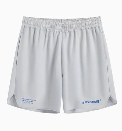 Men's grey fitness shorts with moisture-wicking fabric during workout exercise