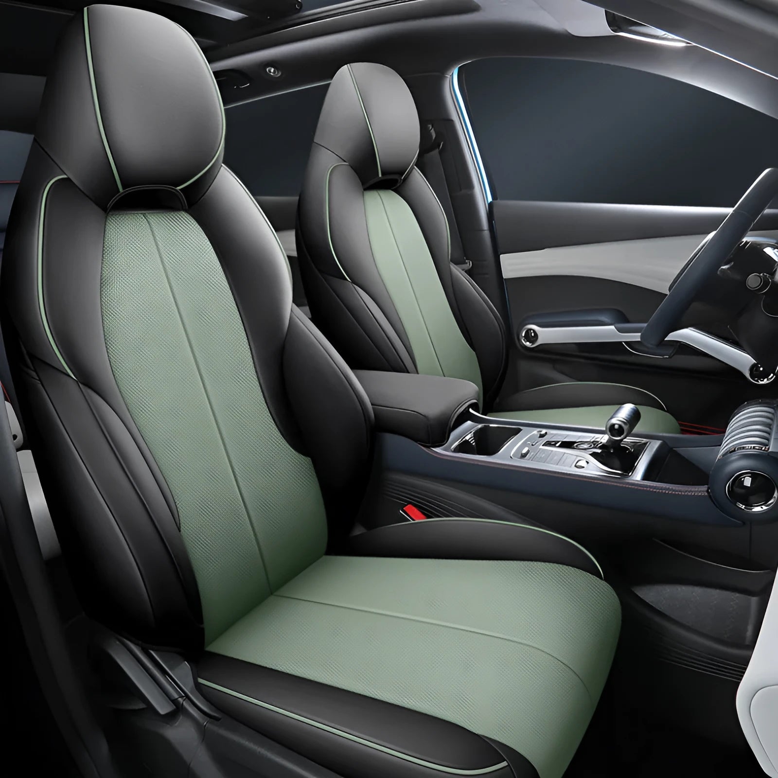 Yuan PLUS car seat cushion cover in grey, showing tailored fit on vehicle seat.
