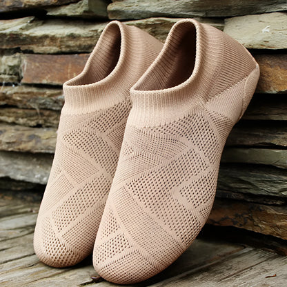 Camel coloured contemporary dance shoes with cotton mesh upper and leather sole for latin dance