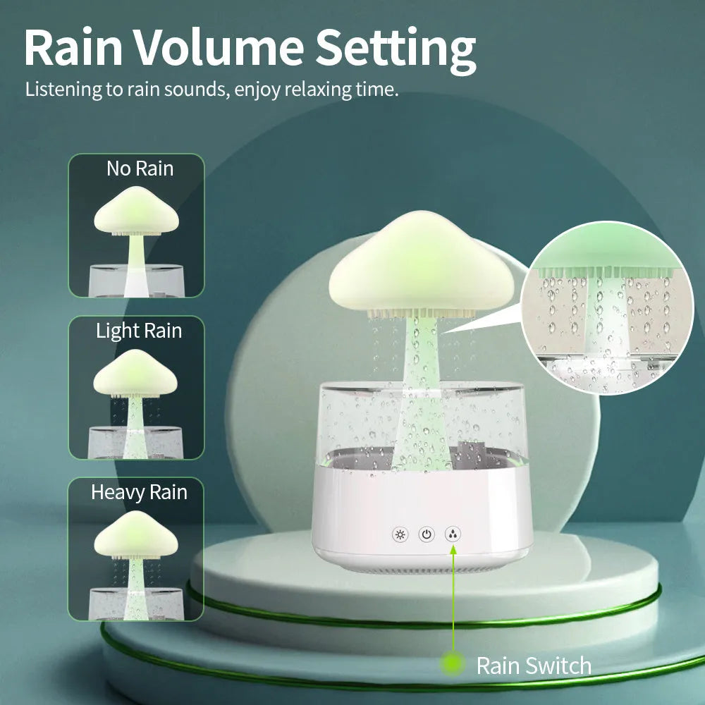 Wood grain raining cloud desk humidifier with essential oil diffuser and night light feature