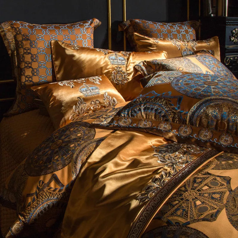 European court-style luxury embroidered cotton four-piece bedding set
