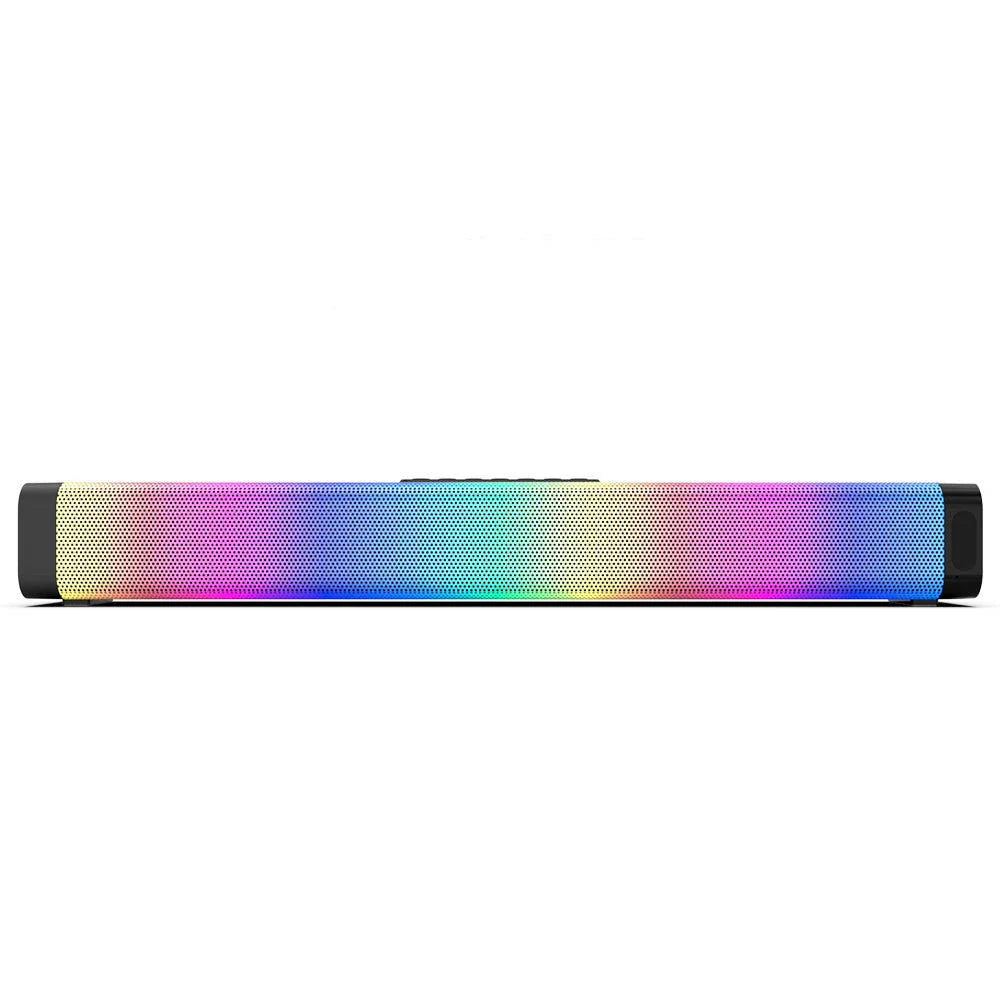 Powerful surround sound gaming speakers with RGB lighting, featuring a sleek design and versatile connectivity options for PC, console, and mobile devices.