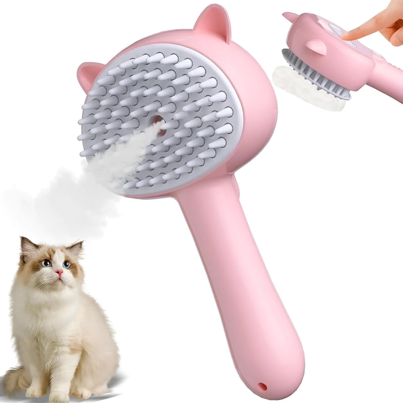 Cat Steam Brush 4-in-1 with ergonomic handle and one-click hair release: reduces bathing frequency by cleaning dirt from hair and skin while massaging to promote blood circulation