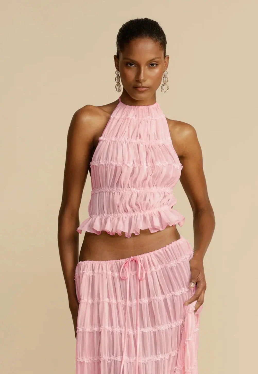 Sleeveless backless crop top and pleated maxi dress set in various colors