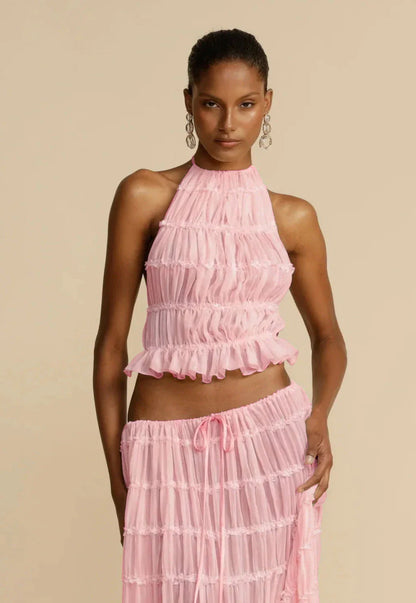 Sleeveless backless crop top and pleated maxi dress set in various colors
