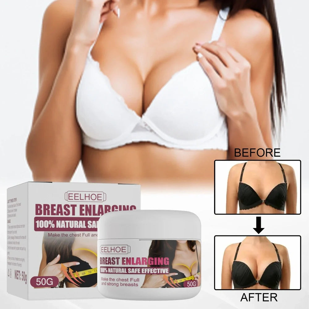 White breast firming cream in 5x4.2cm container with 50g net content for lifting treatment