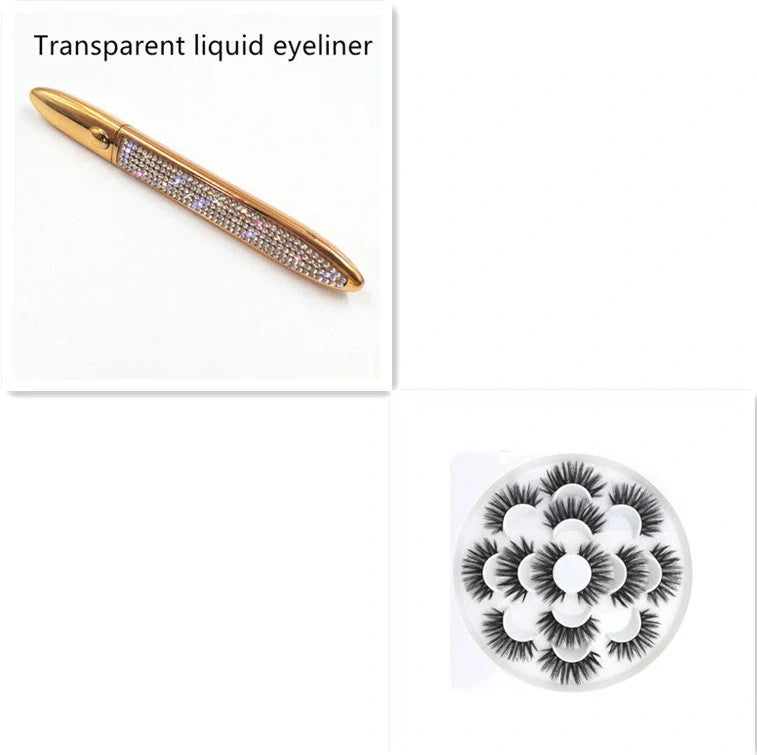 Multifunctional Self-Adhesive Eyeliner & Lashes Set with Black, Coffee, and Transparent Eyeliner Options and Full Diamond, Pearl, and Silver Lash Finishes