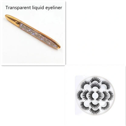 Multifunctional Self-Adhesive Eyeliner & Lashes Set with Black, Coffee, and Transparent Eyeliner Options and Full Diamond, Pearl, and Silver Lash Finishes