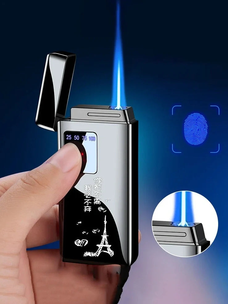 Black electronic lighter with touch-screen charging interface and adjustable flame control