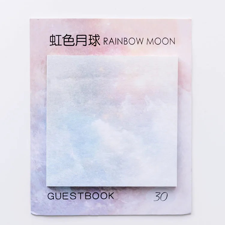 Square 7.3cm sticky notes with oil painting planet designs including Earth, Mars, Mercury, Pluto, and moon variations