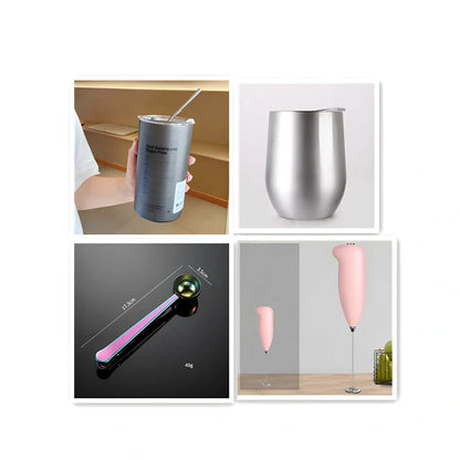 Green electric milk frother measuring 21cm tall with 5cm base creating milk foam
