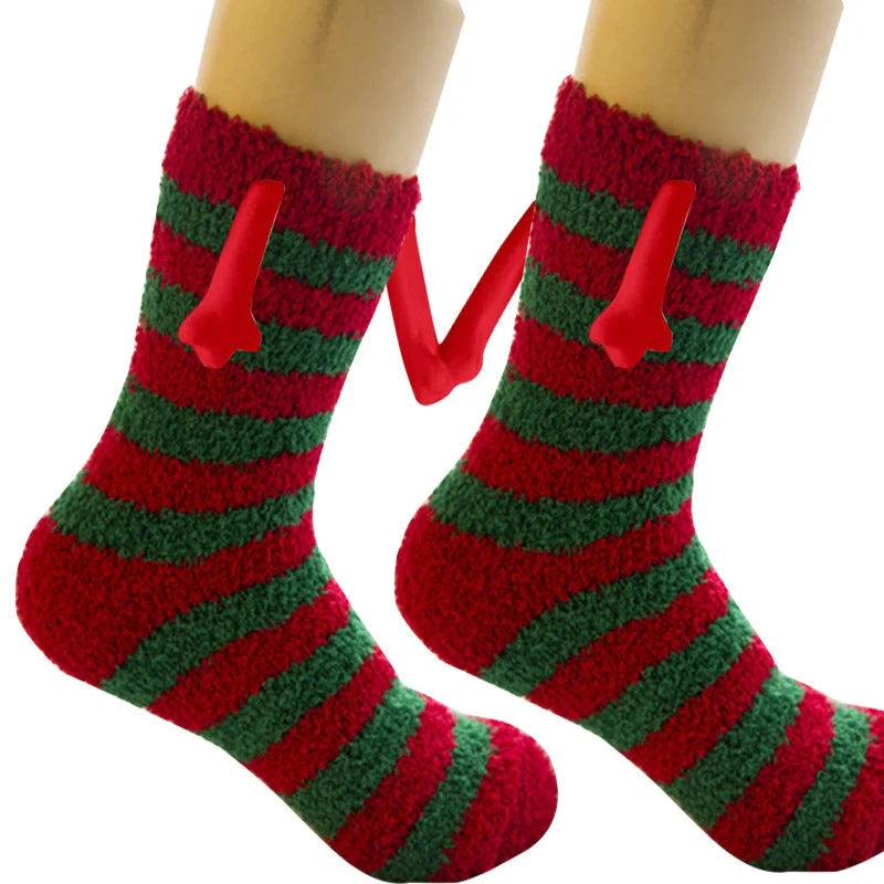Christmas couple socks with magnetic connection feature and 3D animal patterns