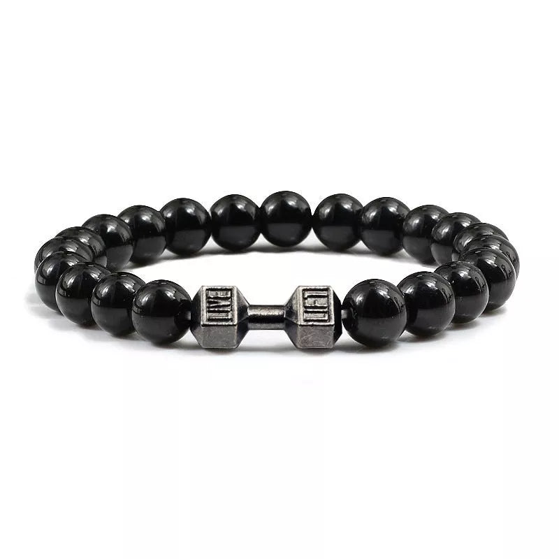 Turquoise Energy Gun Black Electroplated Alloy Barbell Bracelet with 8MM beads