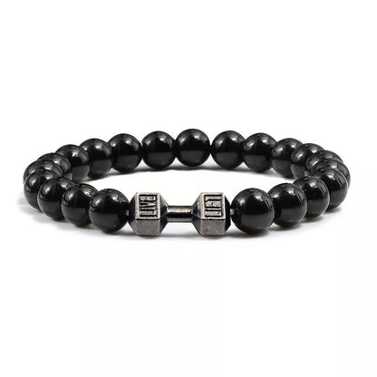 Turquoise Energy Gun Black Electroplated Alloy Barbell Bracelet with 8MM beads