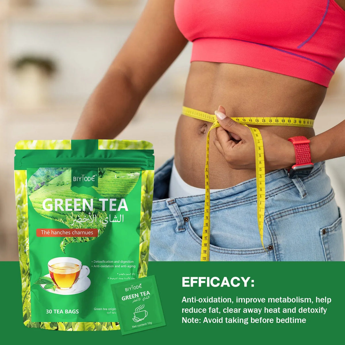 Green tea bag herbal supplement box with 30 bags, OEM ODM custom formula and GMP HALAL COA certificates