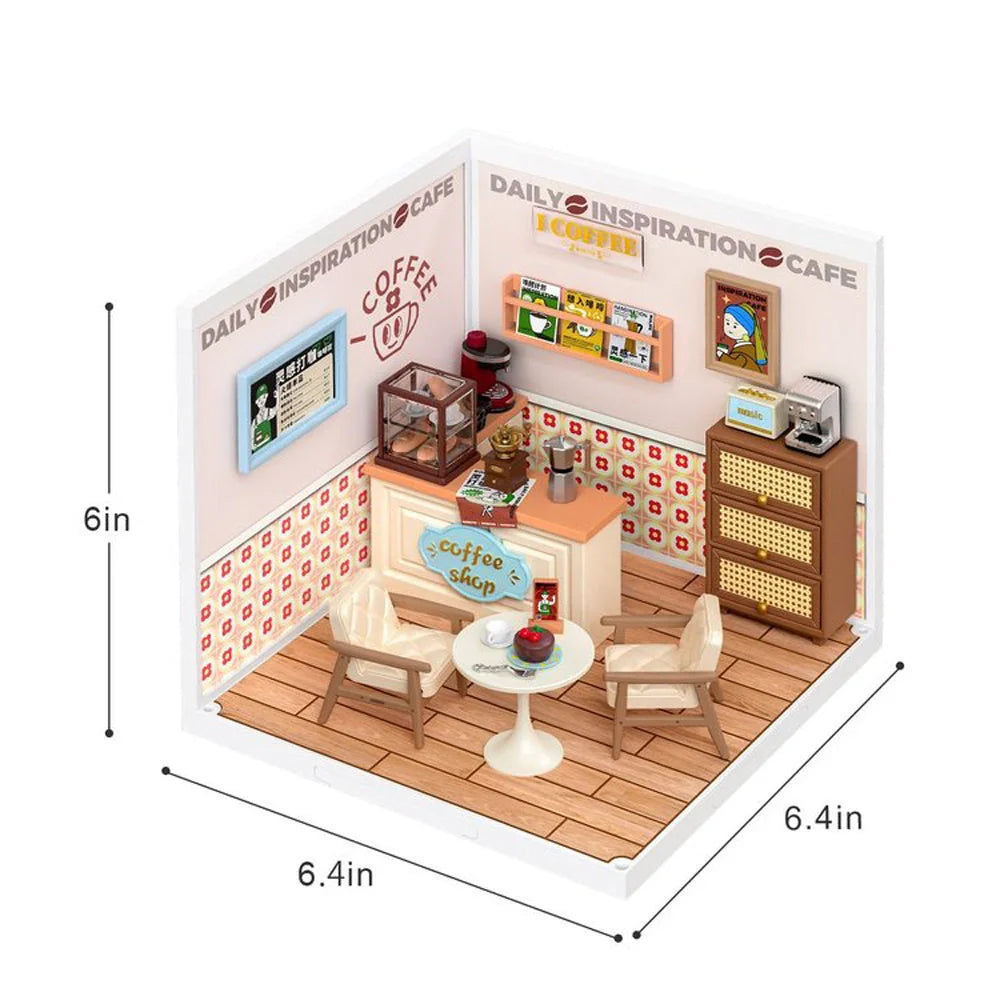 Robotime Rolife DIY Miniature House Cafe Building Set with detailed furniture and ambient light