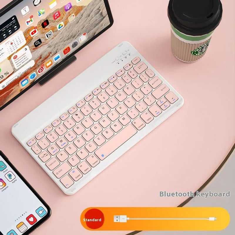 A wireless Bluetooth keyboard for tablets and PCs in a choice of colours including white, green, and pink.