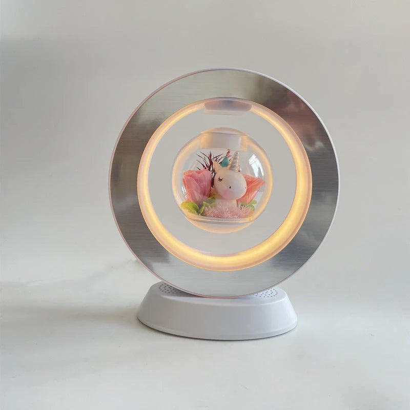 Magnetic Levitation LED Night Light with floating eternal flower in pink rose color