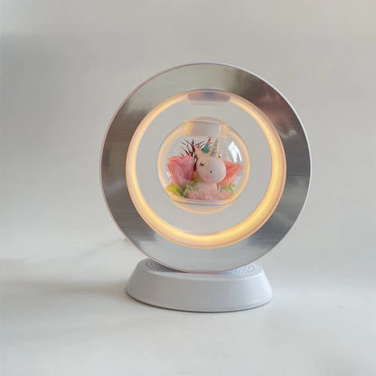 Magnetic Levitation LED Night Light with floating eternal flower in pink rose color