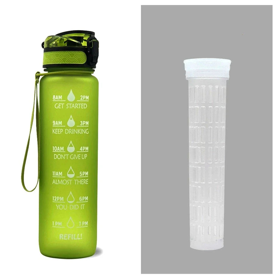 1-Liter Tritan Sports Water Bottle with Time Markers, Bounce Cover, and Motivational Design