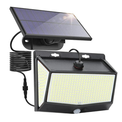 468 LED solar wall light with separate solar panel, IP65 waterproof, cold white, for outdoor courtyard and garden walls.