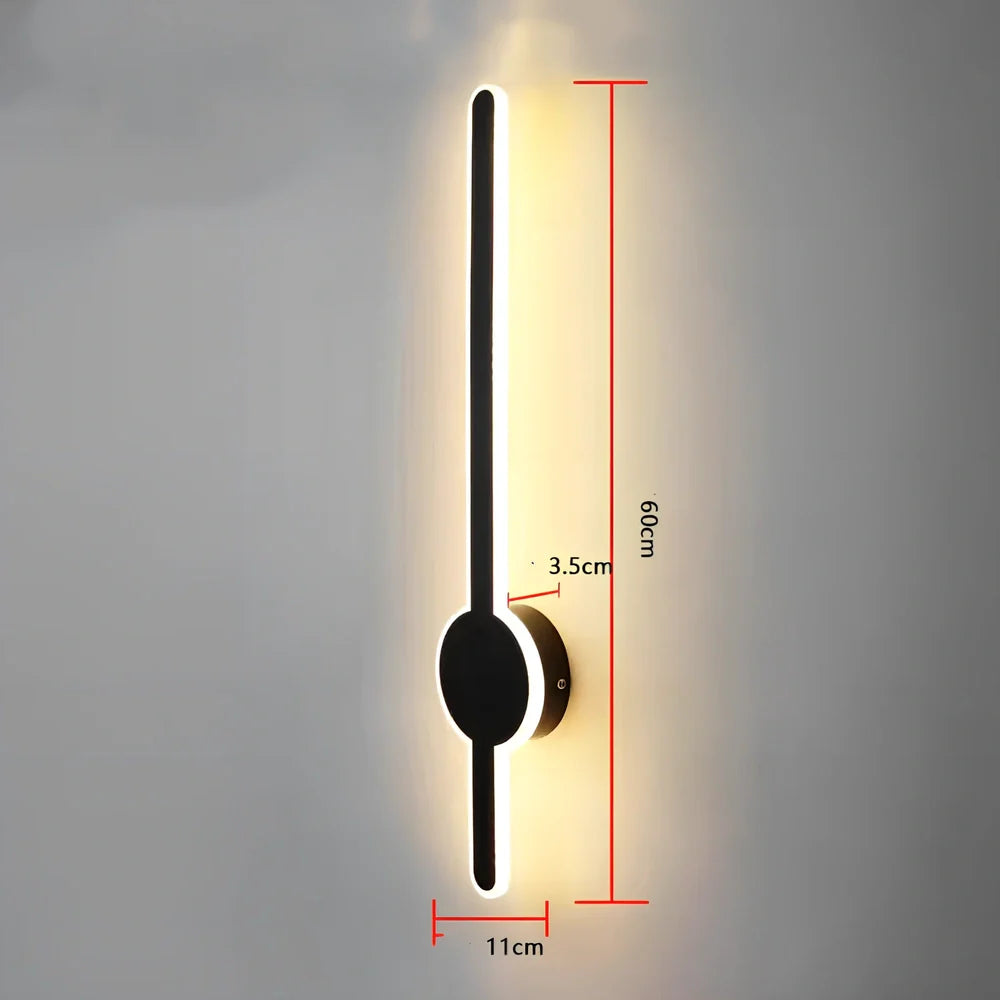 Minimalist LED wall light with frosted acrylic panel in black finish, 60cm length