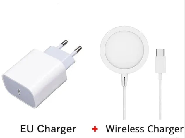 Magsafe magnetic wireless charger in silver metal for iPhone 12 and 13 series with 9V output