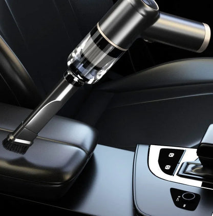 Black wireless vacuum cleaner with nozzles for car and home cleaning, 4500PA suction