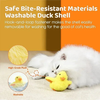 Yellow electric flapping duck cat toy with vibration sensor and removable plush cover