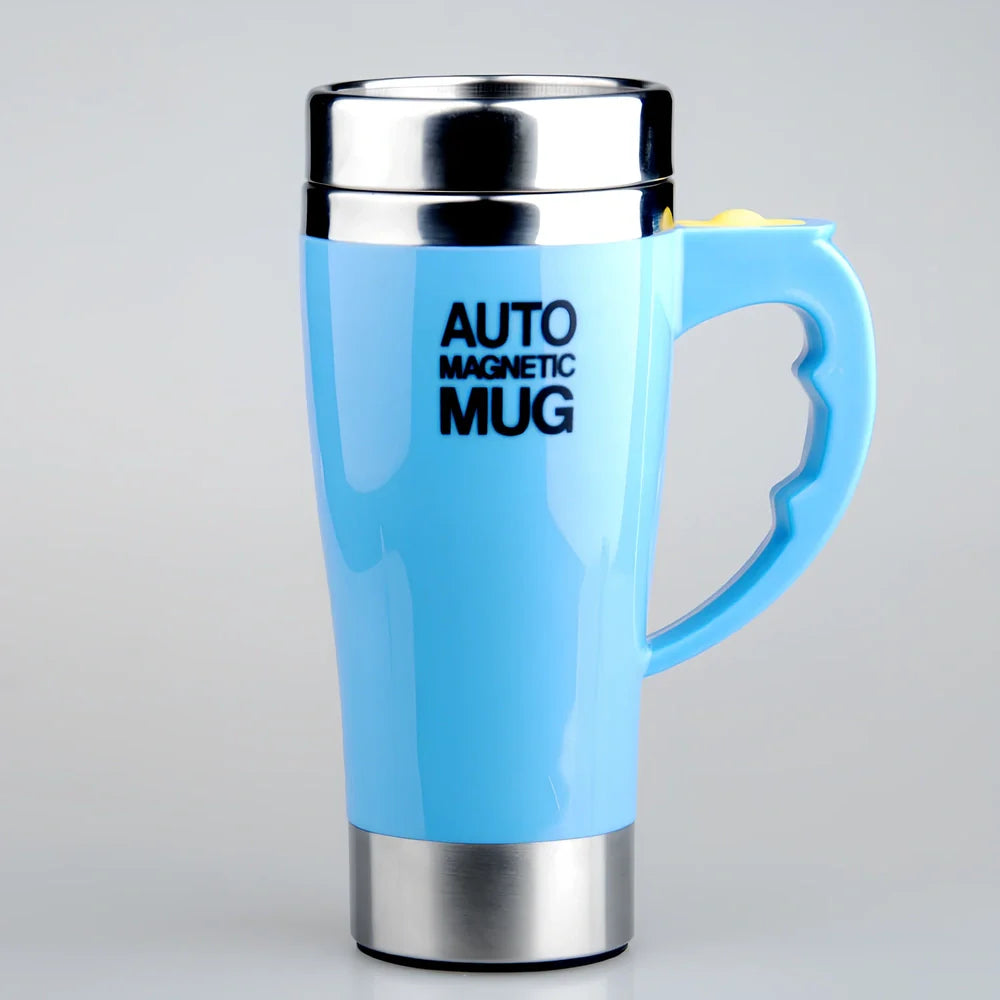 White electric magnetic stirring blender cup showing double-layer construction and leak-proof lid