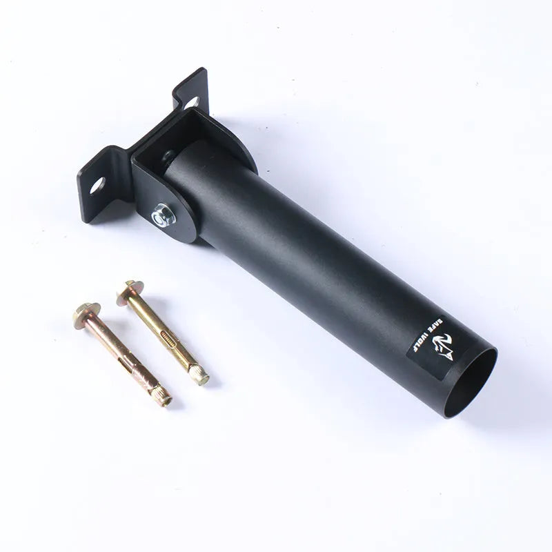 Wall barbell gun barrel rack with 25 steel pipe tubes for storing barbell rods, showing inner diameter options