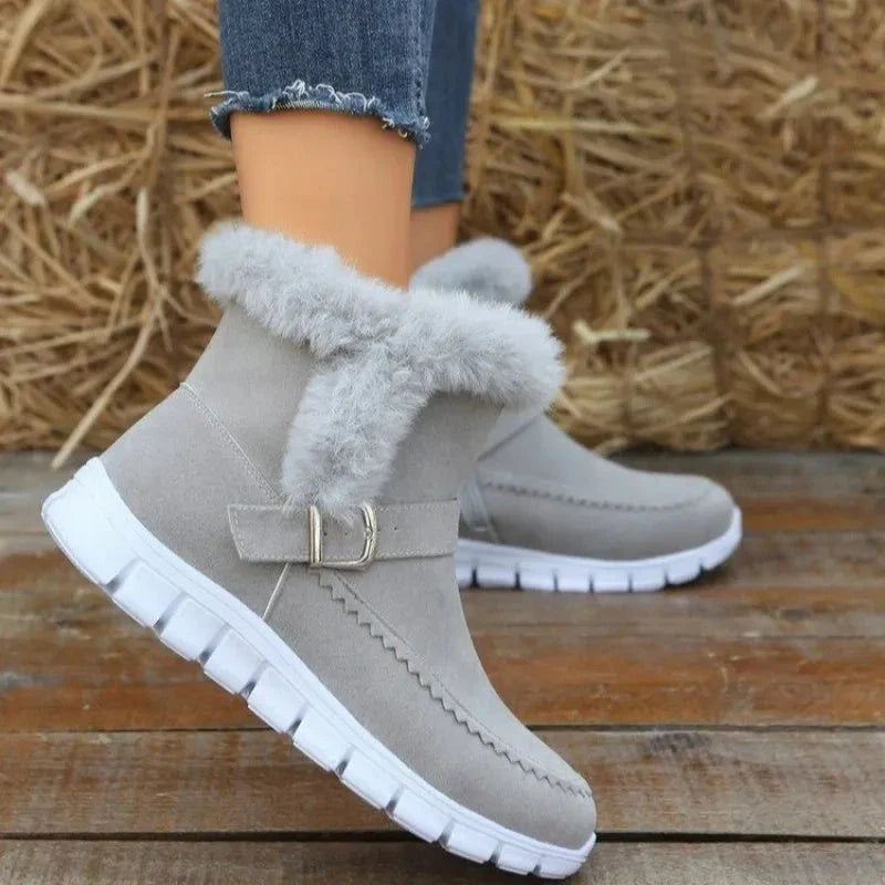 Cozy winter ankle boots with plush lining, suede uppers, and rubber soles for women