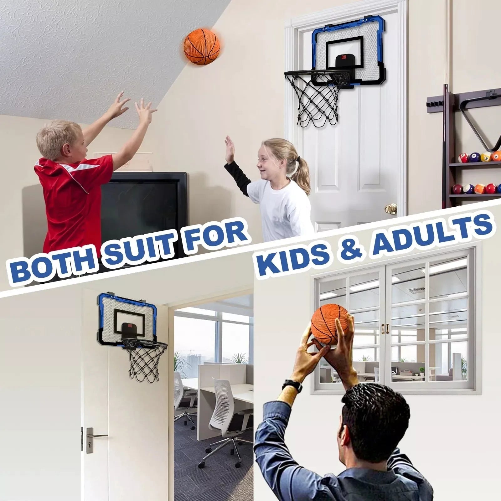 Indoor dunk basketball hoop shooting toy with scoreboard and two balls
