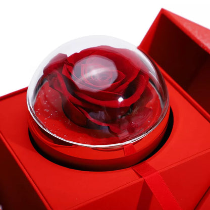 Eternal Rose Soap Flower Jewelry Box in pink and red with jewelry storage compartment