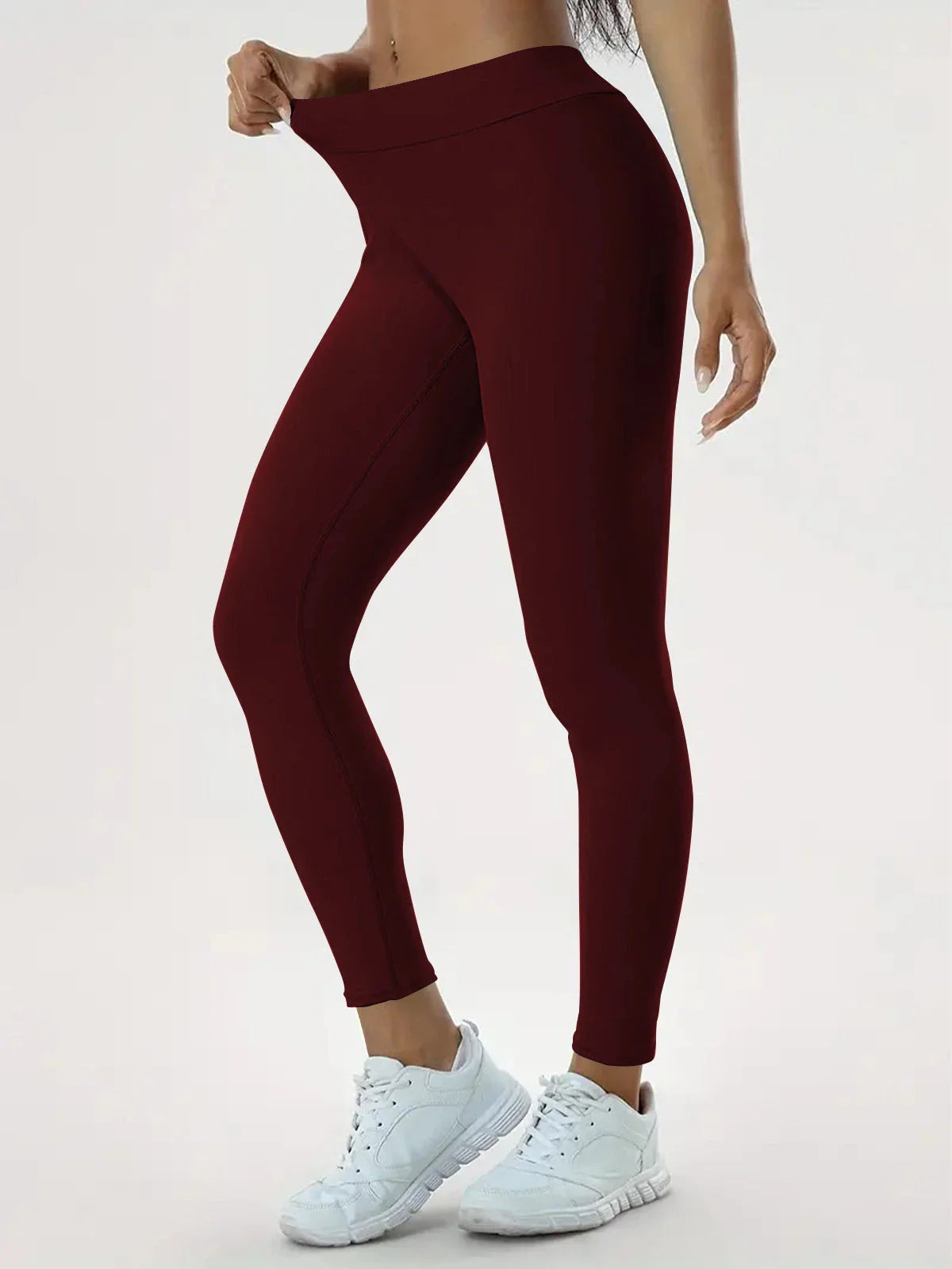 Slimming high-waist yoga pants with hidden tummy control, available in various colors and sizes