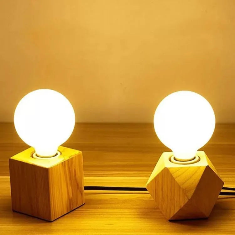 Wooden retro lamp holder with hanging wire showing square and diamond shape options
