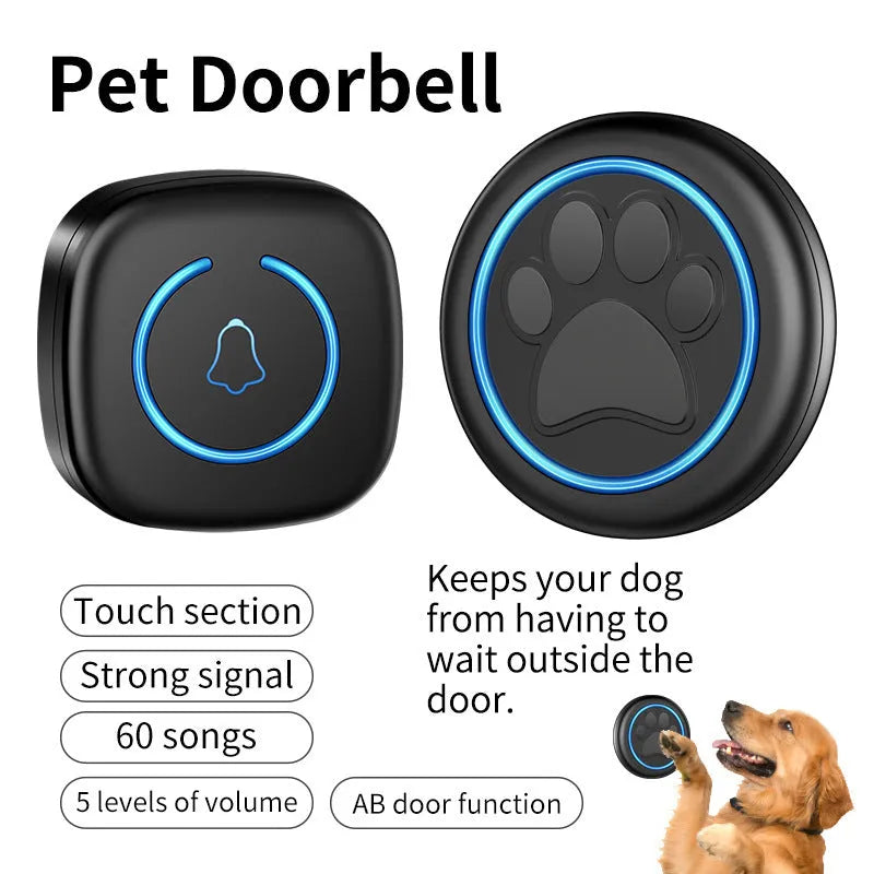 Waterproof wireless dog training doorbell with touch bell unit in black or white colour options