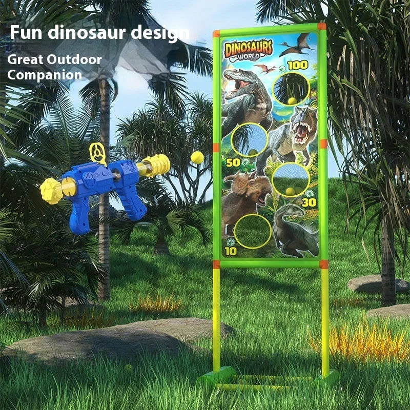 Children's plastic shooting toy set with 24 bullets in dinosaur or yellow duck style, USB powered