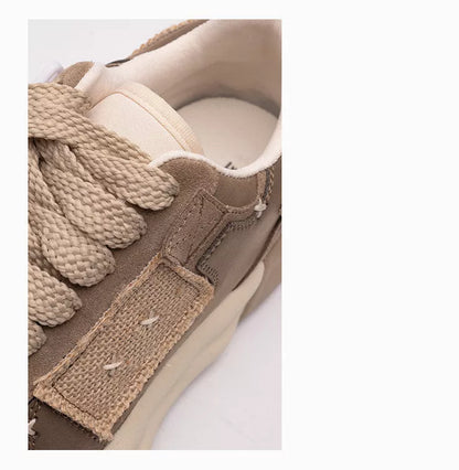 Men's casual patch leather vintage shoes in black and khaki colors