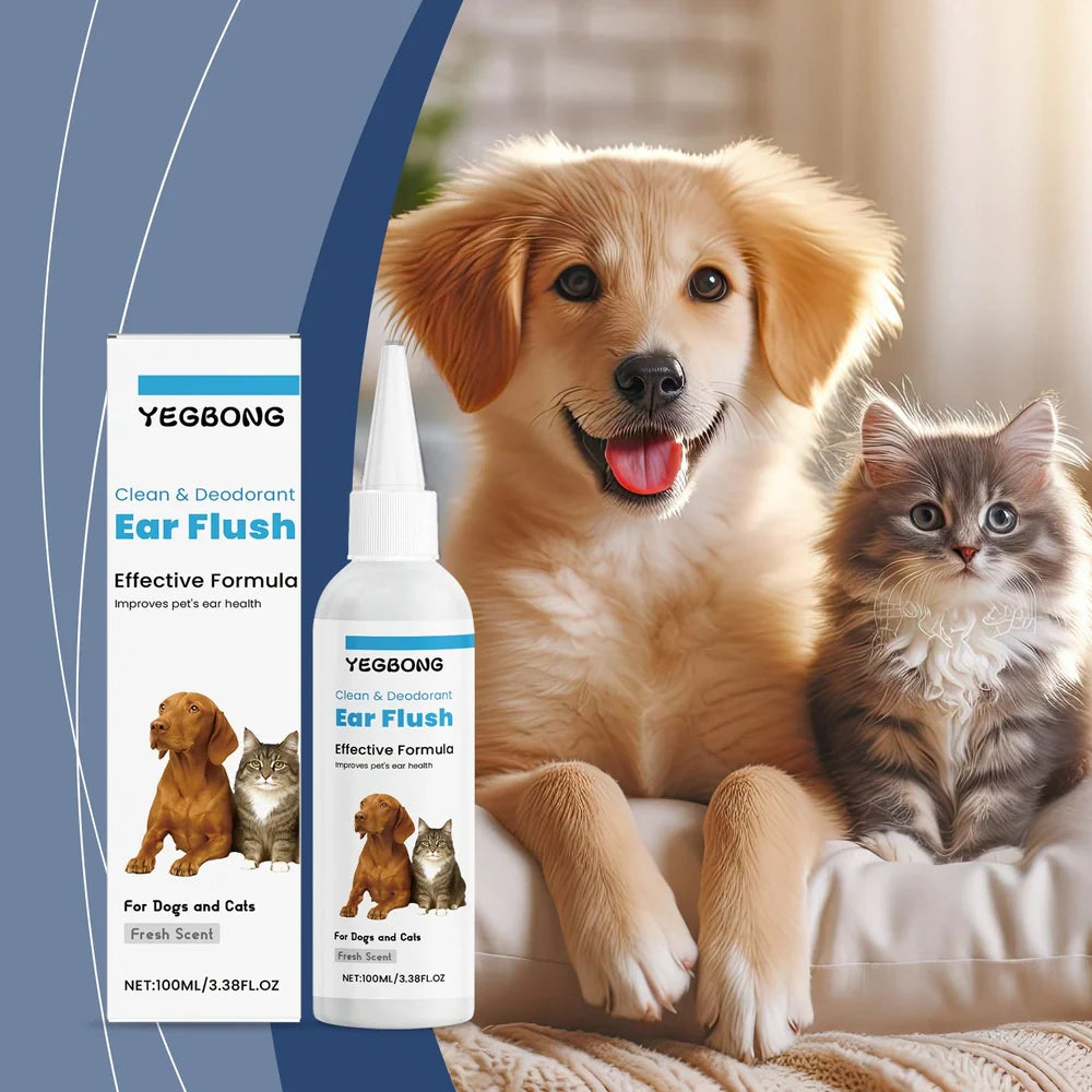 100ml bottle of veterinary ear cleaning solution for dogs and cats with applicator tip