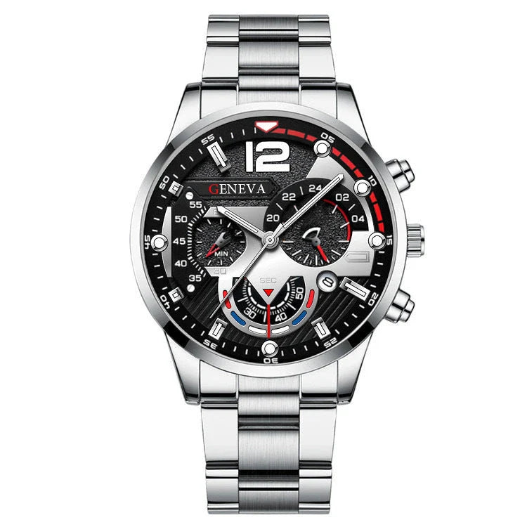 Men's stainless steel watch and coordinating bracelet set in various color options