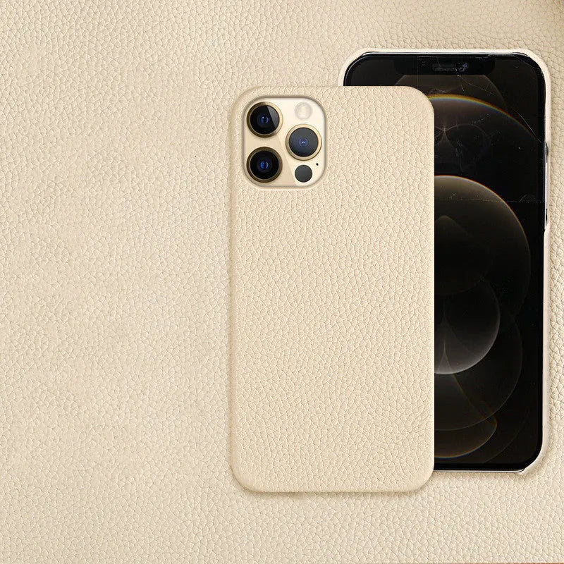 Genuine leather protective mobile phone case for Apple iPhone in multiple colours, showing half-line break design.