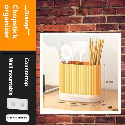 Plastic wall hanging chopstick and spoon holder in beige, dark green or orange
