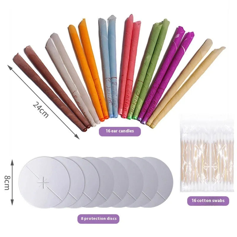 MQ Horn colour ear candles health massage suit with 16 candles, 8 protection boards and 16 cotton swabs
