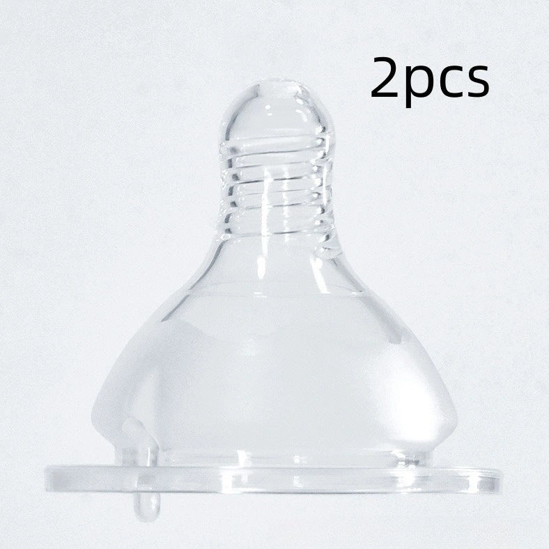 Transparent newborn feeding bottle with wide mouth and cross-hole silicone nipple for infants 0-3 months
